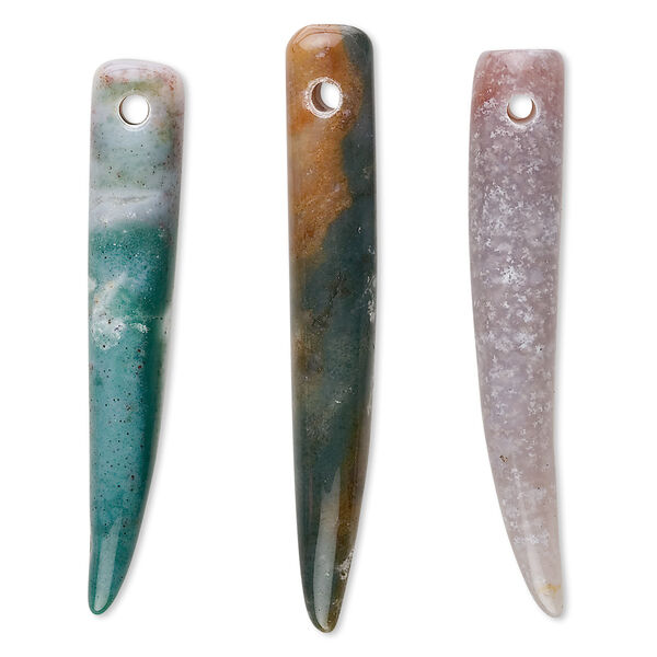Focal, fancy jasper (natural), 2-1/4 to 3-inch tooth, B grade, Mohs hardness 6-1/2 to 7. Sold per pkg of 3. image number 0
