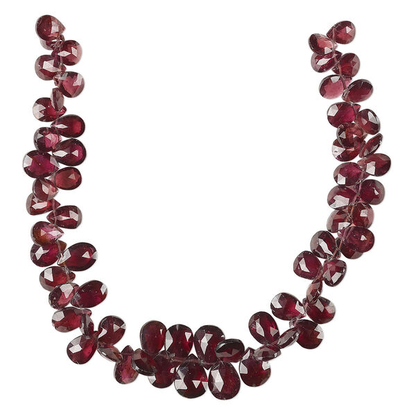 Bead, rhodolite garnet (natural), 6x5mm-10x7mm hand-cut top-drilled graduated faceted puffed teardrop, B+ grade, Mohs hardness 7 to 7-1/2. Sold per 7-inch strand, approximately 65 beads. image number 0