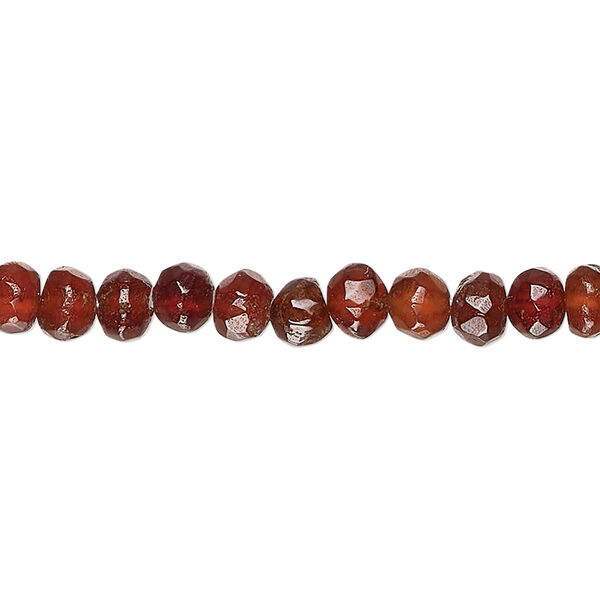 Bead, hessonite garnet (natural), medium to dark, small hand-cut tumbled faceted pebble, Mohs hardness 7 to 7-1/2. Sold per 14-inch strand, approximately 80 beads. image number 0