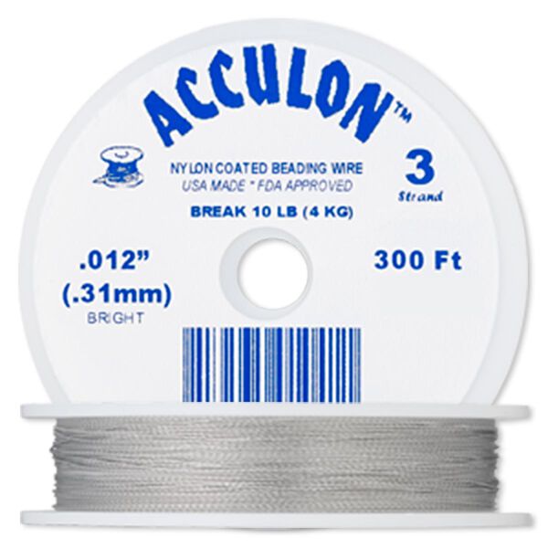 Beading wire, Acculon®, nylon-coated stainless steel, clear, 3 strand, 0.012-inch diameter. Sold per 300-foot spool. image number 0