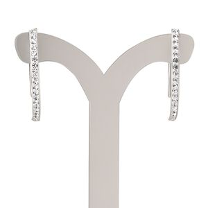 Earring, Create Compliments®, sterling silver and crystal, clear, 28mm, 21 gauge. Sold per pair.