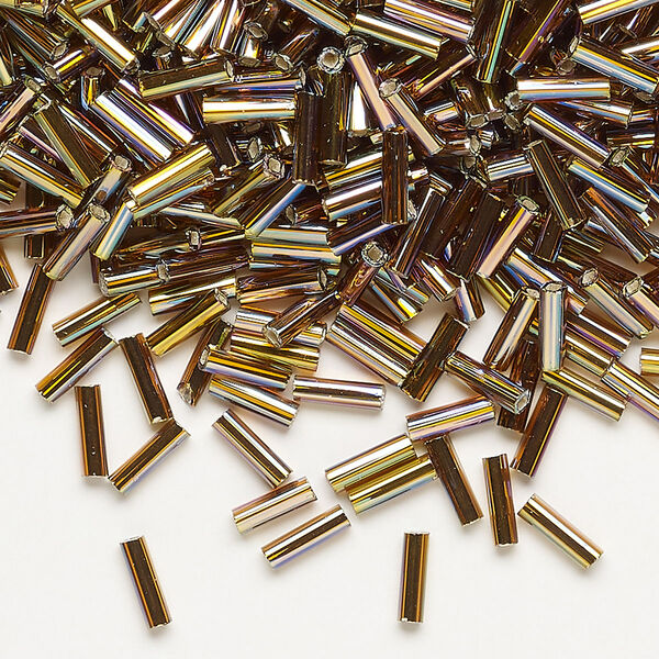 Bugle bead, Dyna-Mites™, glass, silver-lined translucent rainbow root beer, #3 square hole. Sold per 1/2 kilogram pkg. image number 0
