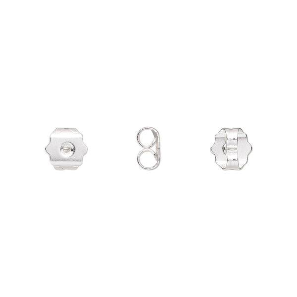 Earnut, silver-plated brass, 6x6mm star. Sold per pkg of 50 pairs. image number 0