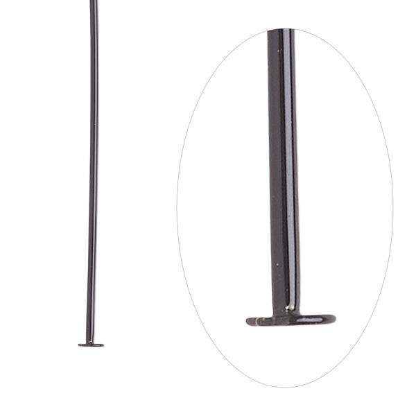 Head pin, electro-coated brass, black, 1-1/2 inches, 21 gauge. Sold per pkg of 10. image number 0