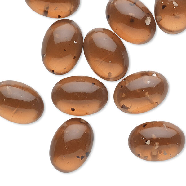 Cabochon, resin, transparent honey and opaque multicolored, 14x10mm non-calibrated oval with speckles. Sold per pkg of 10. image number 0