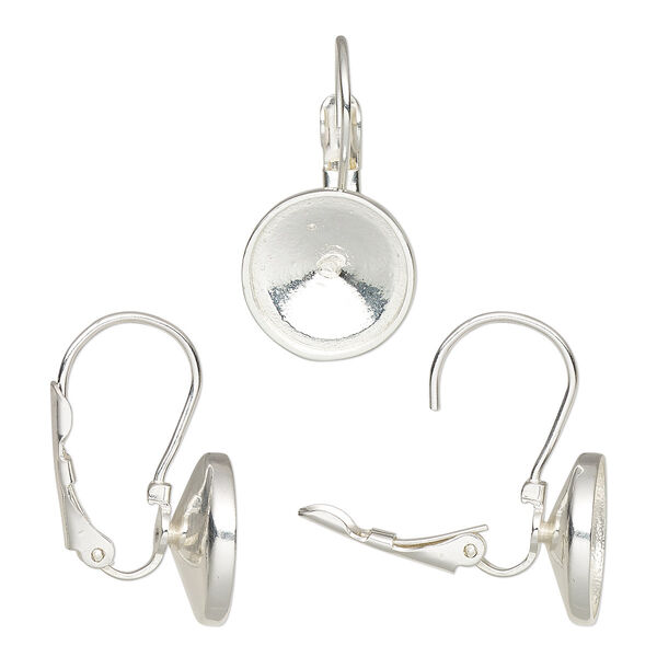 Ear wire, Almost Instant Jewelry®, sterling silver, 24.5mm leverback with 12mm rivoli glue-in setting. Sold per pair. image number 0
