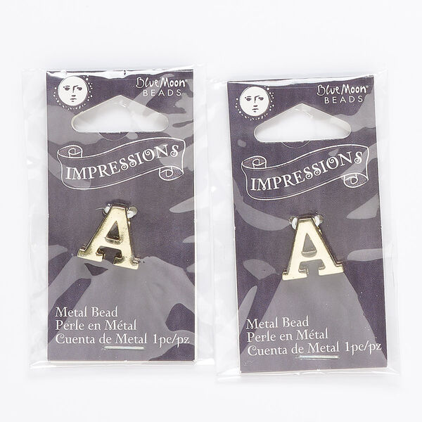 Bead, gold-finished "pewter" (zinc-based alloy), 14x13mm top-drilled alphabet letter "A" with 2mm hole. Sold per pkg of 2. image number 0