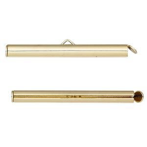 End bar, gold-finished brass, 40x4mm round tube with fold-in ends, 2.75-3mm inside diameter. Sold per pkg of 10.