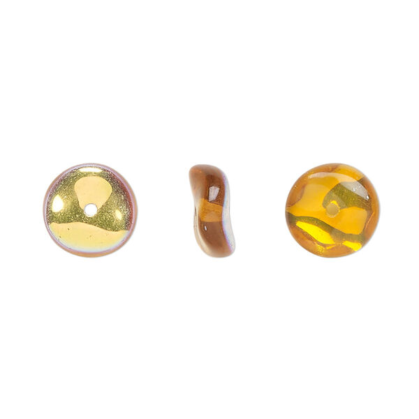 Bead, Czech pressed glass, topaz AB, 10x4mm rondelle. Sold per 15" to 16" strand. image number 0