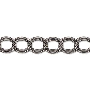 Chain 1pkg1 gunmetal-plated curb, 8mm double, steel 50 foot unfinished