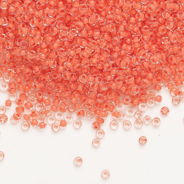 Seed bead, Preciosa Ornela Czech glass, pkg/50g, #11 rocaille, transparent terra intensive orange-lined clear, (08A91). image number 0