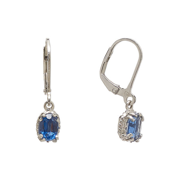 Earring, Create Compliments®, blue kyanite (natural) and sterling silver, 25mm oval with leverback ear wire, Sold per pair. image number 0
