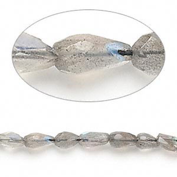 Bead, labradorite (natural), 6x4mm-11x5mm hand-cut faceted teardrop, B- grade, Mohs hardness 6 to 6-1/2. Sold per 14-inch strand. image number 0