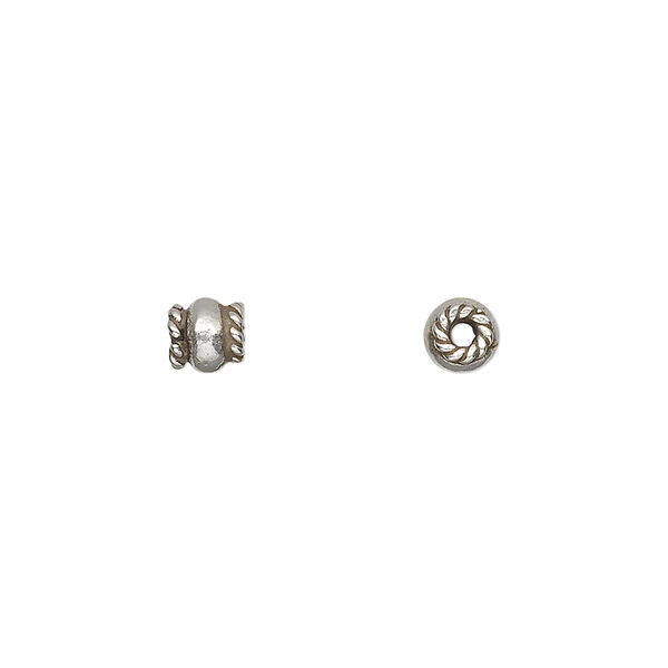 Bead, Hill Tribes, antiqued sterling silver, 5x4mm round with rope ends. Sold per pkg of 8. image number 0