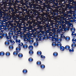 Seed bead, Miyuki, glass, pkg/50g, #8 rocaille, translucent gold luster cobalt (RR-308).