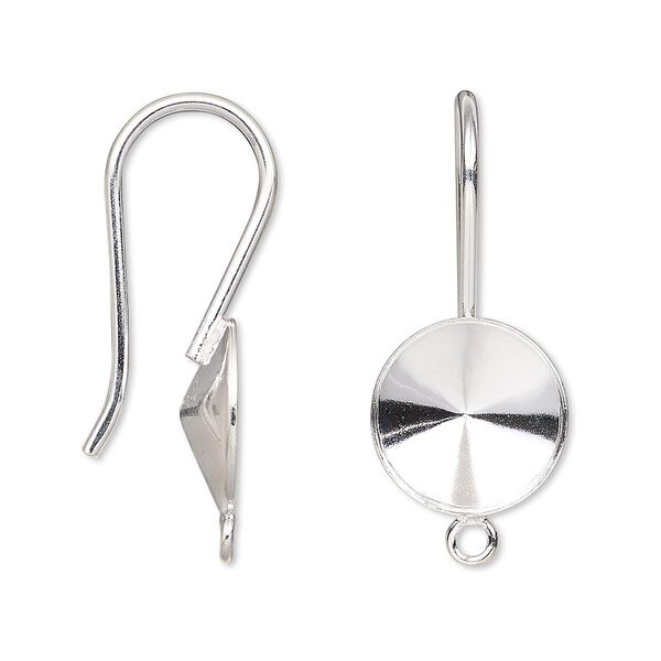 Ear wire, Almost Instant Jewelry®, sterling silver, 28mm fishhook with loop and 12mm rivoli setting, 18 gauge. Sold per pair. image number 0