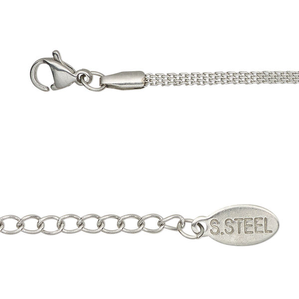 Chain, stainless steel, 1.5mm flat, 24 inches with 2-inch extender chain and lobster claw clasp. Sold individually. image number 0