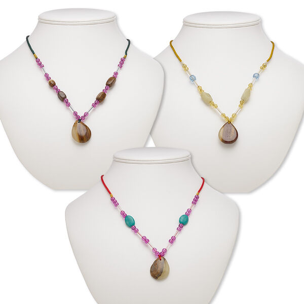 Brown italian "onyx" / multi-gemstone / acrylic 1pkg3, teardrop necklace B- grade, continuous 20 to 24 inch mix 30x23mm-31x24mm image number 0