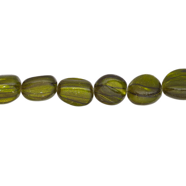 Mother-of-pearl shell 1pkg1, pebble bead 14 inch green and black small to medium image number 0