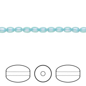 Pearl 500pk iridescent light turquoise, Swarovski® 4x3mm rice shape 5824