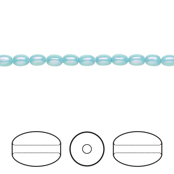 Pearl 500pk iridescent light turquoise, Swarovski® 4x3mm rice shape 5824 image number 0