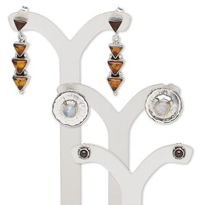 Earring mix, multi-gemstone (natural / dyed / heated / reconstituted) and sterling silver, mixed colors, 5-31mm mixed shape with post. Sold per pkg of 3 pairs.