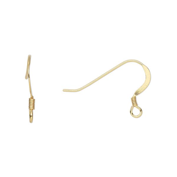 Ear wire fishhook 1pkg10 sterling silver, 14mm lightweight flat / 2mm coil / open loop, 22 gauge "vermeil" 5 pair image number 0