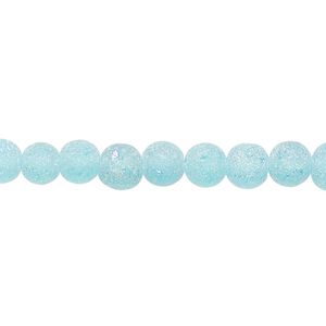 Bead, coated glass, translucent matte turquoise blue AB, 5-6mm uneven round. Sold per 15-1/2" to 16" strand.