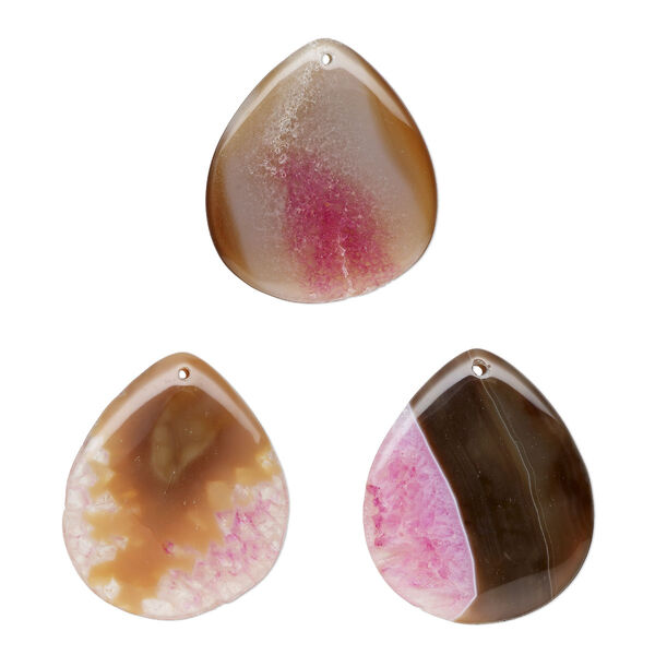Red / black agate 1pkg1, hand-cut teardrop focal 50x43mm image number 0
