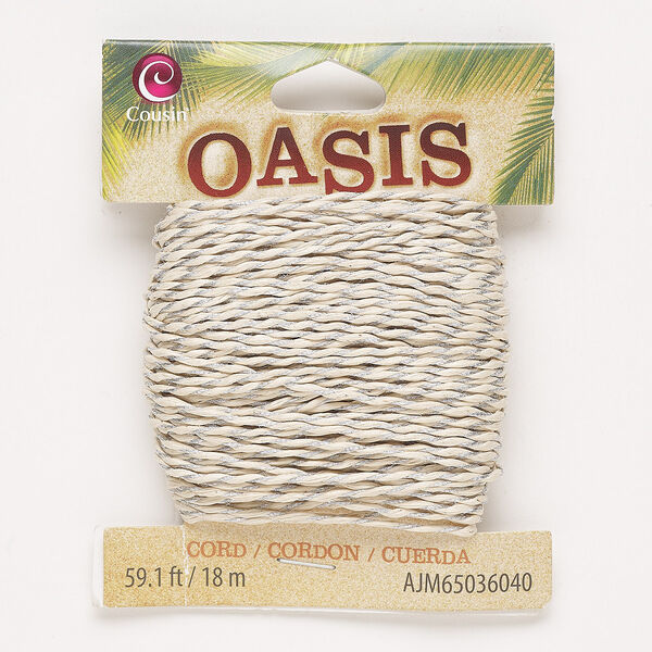 Cord, cotton, tan and silver, 1mm twisted round. Sold per 18-meter pkg. image number 0