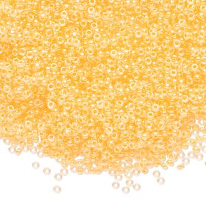 Seed bead, Miyuki, glass, pkg/250g, #15 rocaille, translucent luminous inside dyed color sun glow, (RR-1121).