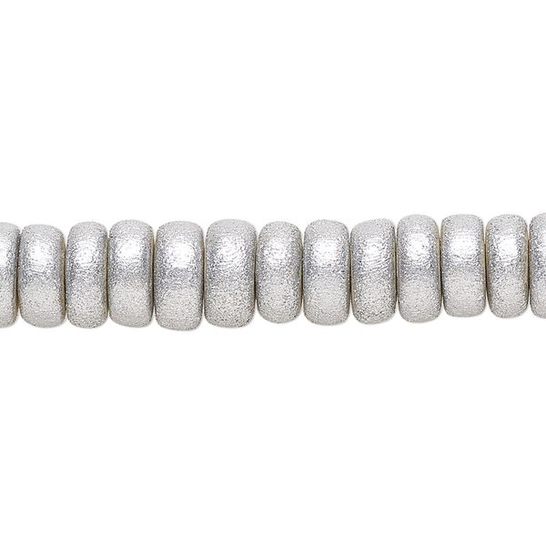 Bead, painted Taiwanese cheesewood (coated), metallic silver, 8x4mm rondelle. Sold per pkg of (2) 15-1/2" to 16" strands. image number 0