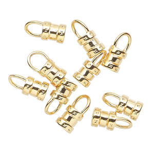 Crimp end 1pkg10 gold-plated, 7x6mm tube / loop / 3.7mm inside diameter, brass