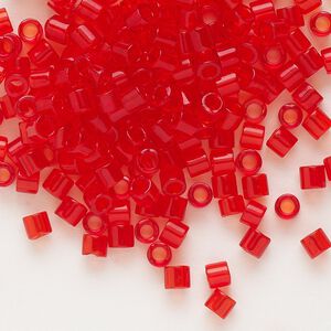 Seed bead, Delica®, glass, pkg/7.5g, #8 round, transparent red orange (DBL-0704).