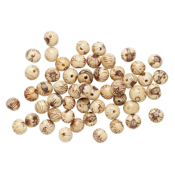 Bead, acai nut (natural), 8-10mm round. Sold per pkg of 50. image number 1