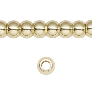 Bead, brass, 8x6mm round crow. Sold per 8-inch strand.