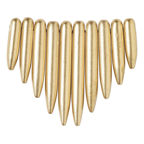 Focal, Taiwanese cheesewood (coated), gold, 20x5mm-41x5mm graduated spike fan. Sold per 10-piece set. image number 0