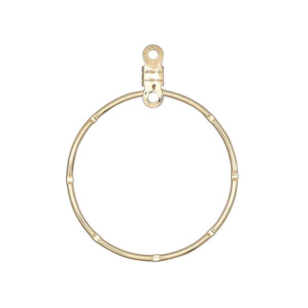 Beading hoop, gold-plated steel, 26mm notched round with closed loop. Sold per pkg of 100. image number 0