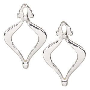 Bead frame, silver-finished "pewter" (zinc-based alloy), 32x21mm fancy marquise, fits up to 1.5mm and 12mm beads. Sold per pkg of 2.