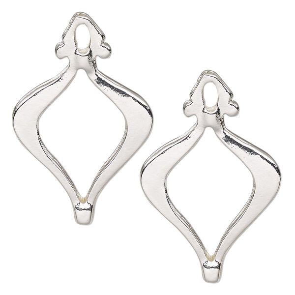 Bead frame, silver-finished "pewter" (zinc-based alloy), 32x21mm fancy marquise, fits up to 1.5mm and 12mm beads. Sold per pkg of 2. image number 0