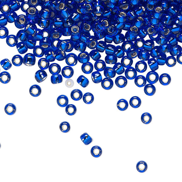 Seed bead, TOHO BEADS®, glass, pkg/7.5g, #8 round, transparent silver-lined cobalt (TR-08-28). image number 0