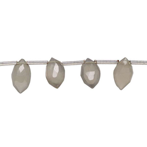 Grey moonstone 1pkg19, hand-cut top-drilled faceted puffed marquise bead natural B- grade, 7x4mm-10x6mm image number 0