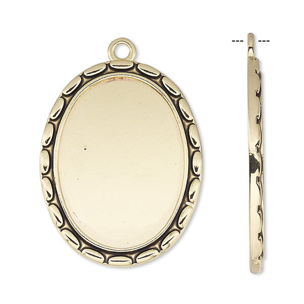 Focal, antique gold-finished "pewter" (zinc-based alloy), 31x24mm oval with oval edge and 25x18mm oval setting. Sold per pkg of 6. image number 0