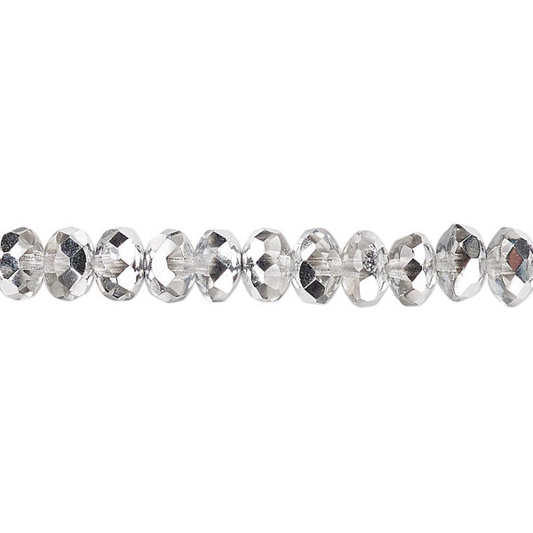 Bead, Czech fire-polished glass, metallic silver, 7x5mm faceted rondelle. Sold per 15-1/2" to 16" strand. image number 0