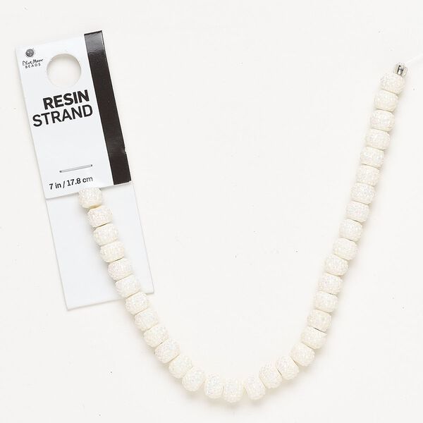 Bead, resin, white AB, 7x5mm-7x6mm bumpy rondelle. Sold per 7-inch strand, approximately 30 beads. image number 0