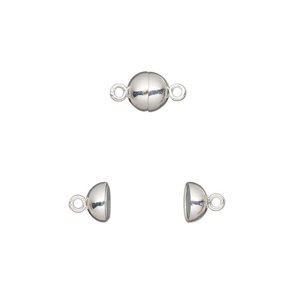 Clasp, magnetic, sterling silver, 6mm smooth round. Sold individually. image number 0