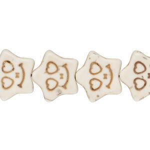 Bead, "howlite" (resin) (imitation), white, 16x15mm carved flat star. Sold per 15-inch strand.