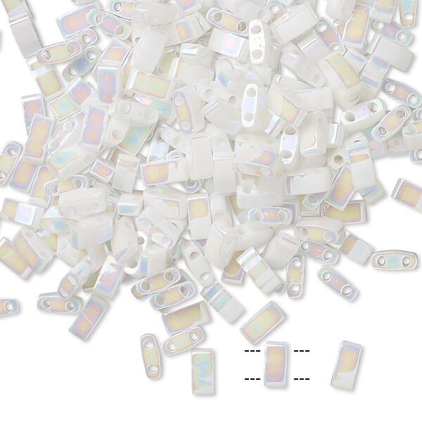 Seed bead, TILA®, glass, pkg/10g, 5x2.3mm half tila rectangle, opaque rainbow white pearl, (HTL-471). image number 0