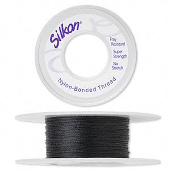 Thread, Silkon®, bonded nylon, lightweight #1, black. Sold per 20-yard spool. image number 0
