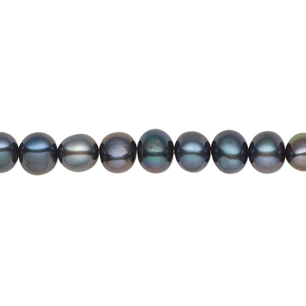 Pearl, cultured freshwater (dyed), iris green, 5-6mm semi-round, C grade, Mohs hardness 2-1/2 to 4. Sold per 15-1/2" to 16" strand. image number 0